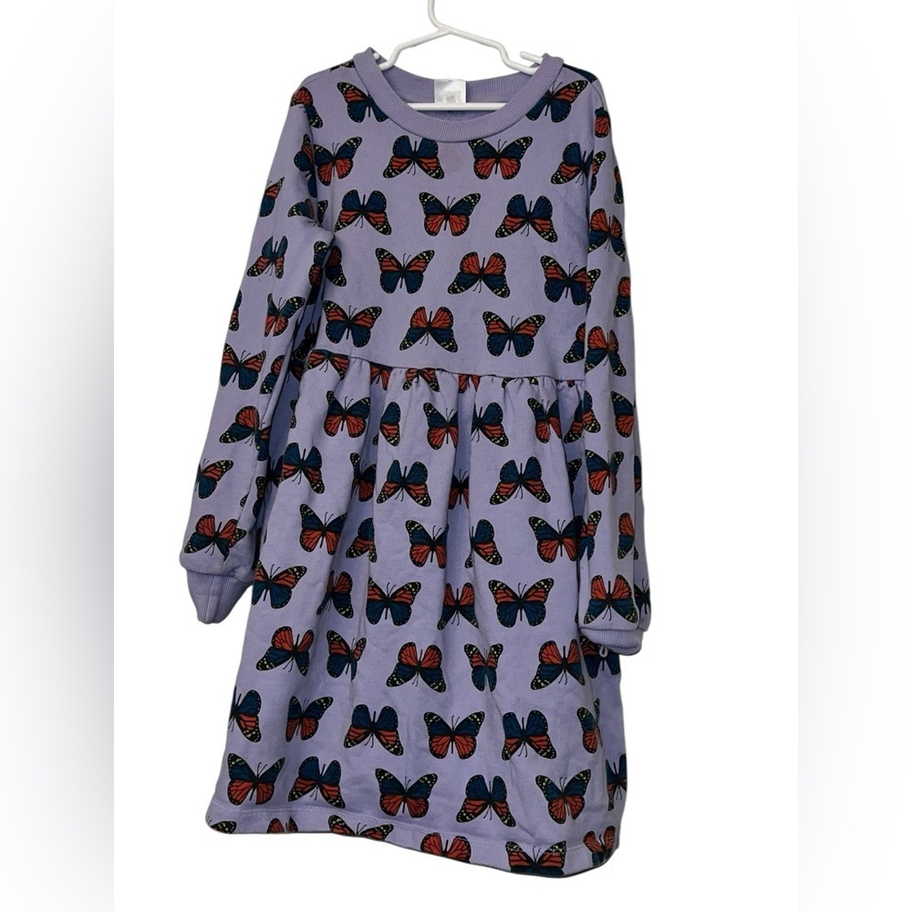 Hanna Andersson Purple Dress with Butterfly Design slub knit sz 140 10